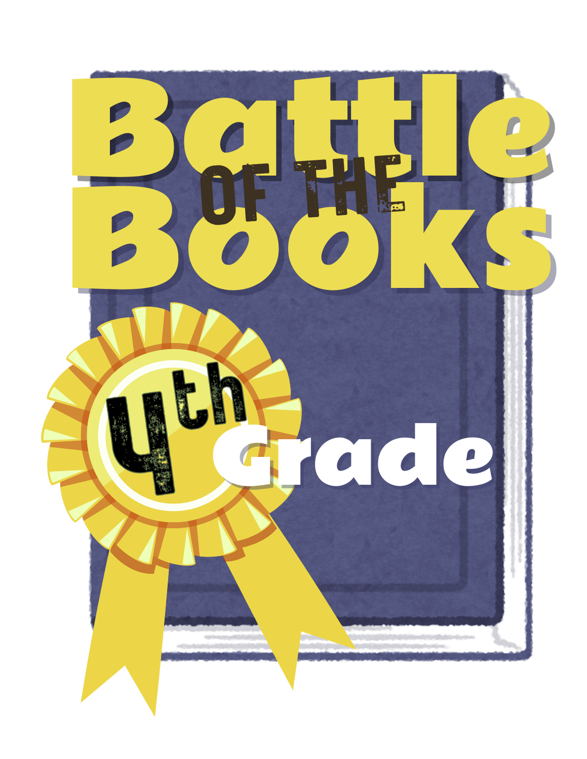 Battle of the Books 4th Grade Logo with blue book and gold ribbon