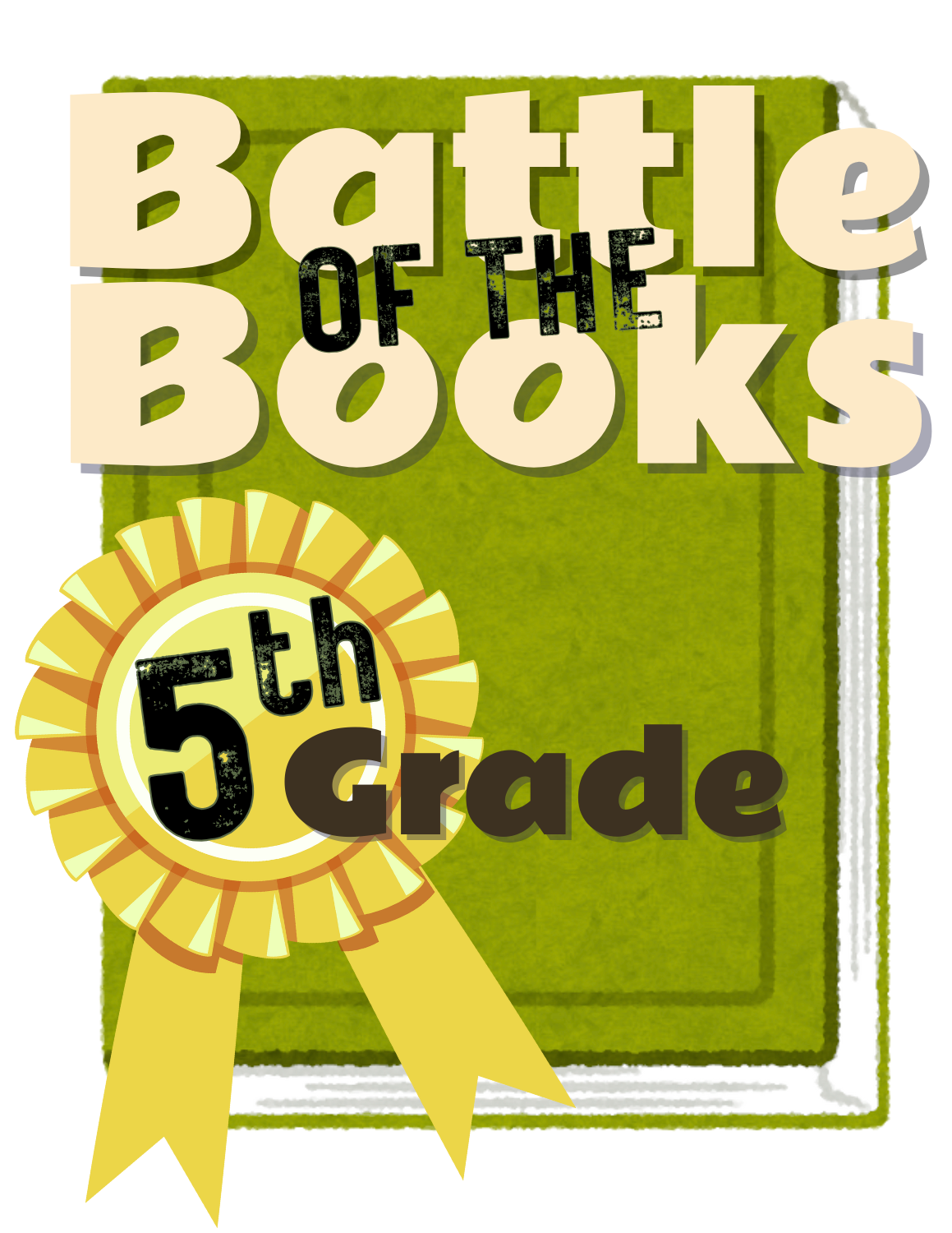 Battle of the Books 5th Grade Logo with green book and gold ribbon